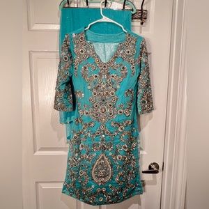 Embroidered trouser shirt and dupatta